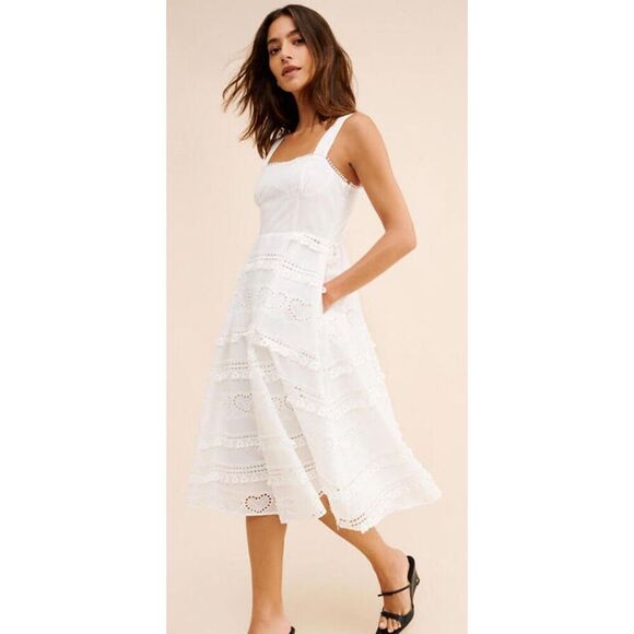 NWT Anthropologie x English Factory - Poplin Heart Embroidery White Midi Dress, - Picture 2 of 13